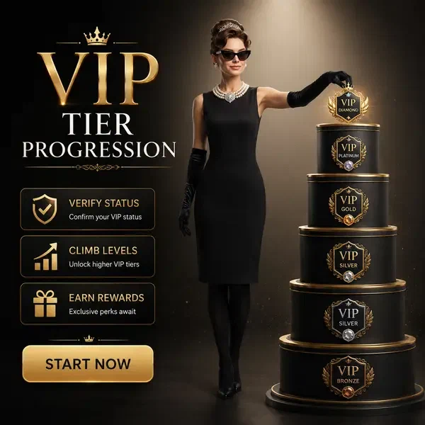 Jugador colocando insignia dorada en el podio de Progresión de Nivel VIP para verificar estado en club exclusivo